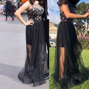 Floral Black Sheer Two Piece Dress